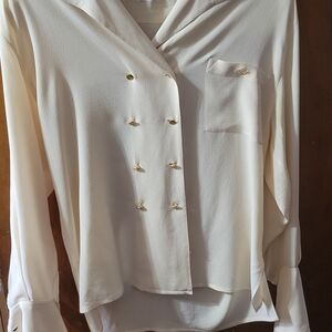 CHANEL Cream Blouse with Sailor Collar and Cuffed Sleeves